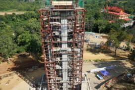 Construction of elevator tower at Mann Shwesettaw  Pagoda completes 74%