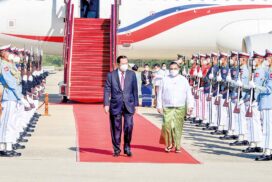 Prime Minister of Cambodia Samdech Akka Moha Sena Padei Techo Hun Sen arrives in Nay Pyi Taw to pay a working visit to Myanmar