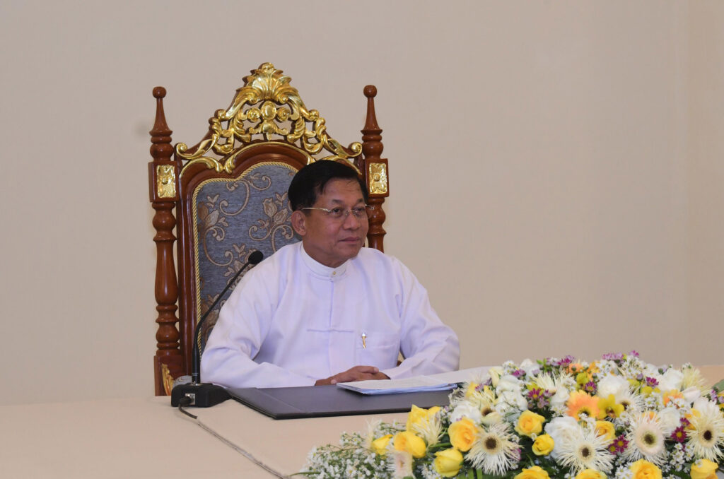 State Administration Council Chairman Prime Minister Senior General Min Aung Hlaing holds talks with Cambodian Prime Minister Samdech Akka Moha Sena Padei Techo Hun Sen through videoconferencing