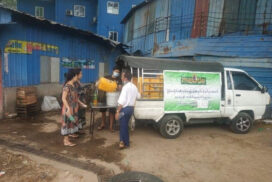 Palm oil being sold via mobile market truck in Yangon region