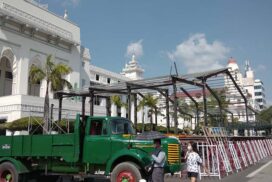 Yangon main pandal under construction to celebrate Maha Thingyan Festival