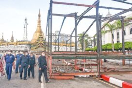 Yangon Mayor inspects construction of Mayor’s Pandal for Maha Thingyan Festival