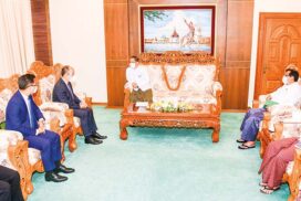 MoIC Union Minister and Chairman of the Task Force for the facilitation of ASEAN Humanitarian Assistance to Myanmar through the AHA Centre receives Cambodian delegation