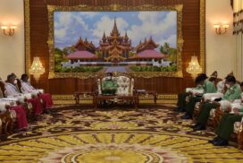 SAC Chairman Commander-in-Chief of Defence Services Senior General Min Aung Hlaing holds peace talks with NMSP Vice-Chairman Nai Aung Min