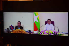SAC Chairman Prime Minister Senior General Min Aung Hlaing holds talks with Prime Minister of Cambodia Samdech Akka Moha Sena Padei Techo Hun Sen through videoconferencing