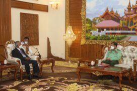 SAC Chairman Commander-in-Chief of Defence Services  Senior General Min Aung Hlaing talks about peace issues with  Vice-Chairman of United Wa State Party (UWSP) U Lau Yaku