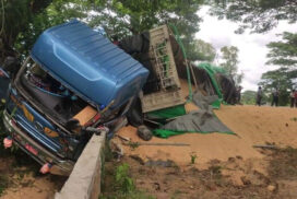 22-wheeler truck carrying chicken feed crashes into motorcycle in Kyaukdaga