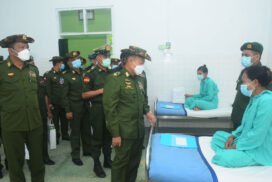 SAC Vice-Chairman Deputy Commander-in-Chief of Defence Services Commander-in-Chief (Army) Vice-Senior General Soe Win encourages patient Tatmadaw members and families at military hospital in Sittway