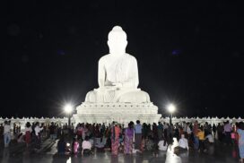 Pilgrims flock to world’s tallest sitting marble Buddha image