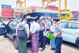 Arrival of electric vehicles, EV chargers at Yangon Port