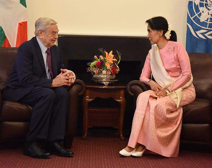State Counsellor Daw Aung San Suu Kyi holds talks with Mr George Soros, Founder and Chairman of the Open Society Foundation.