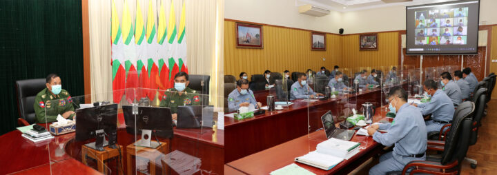 MoBA Union Minister Lt-Gen Tun Tun Naung chairs the coordination meeting on the border areas development and human resources yesterday. Photo: MNA