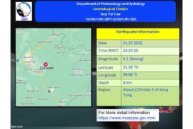 Earthquake occurs inside Myanmar