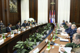 SAC Chairman Commander-in-Chief of Defence Services Senior General Min Aung Hlaing holds working meeting with dignitaries from Ministry of Defence of Russian Federation