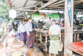 Mobile market vehicle sells foodstuff to city dwellers in Yangon
