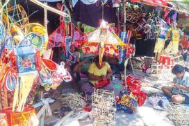 Myanmar traditional lanterns reaching  Mandalay market for Thadingyut Festival 2022