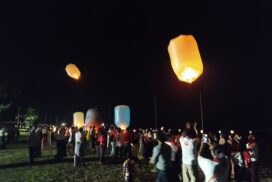 Tazaungdaing lighting and hot-air balloon festival held at Chaungtha beach