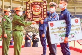 SAC Chairman Commander-in-Chief of Defence Services Senior General presents prizes to winners in Tatmadaw (Army, Navy and Air) Sports Competitions for 2022
