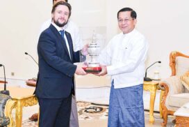 SAC Chairman Prime Minister Senior General Min Aung Hlaing receives Director of Fund RC-Investments from Russian Federation and party