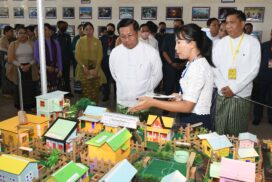SAC Chairman Prime Minister Senior General Min Aung Hlaing and wife Daw Kyu Kyu Hla inaugurate Youth and Literary Arts Exhibition to mark Diamond Jubilee Independence Day 2023