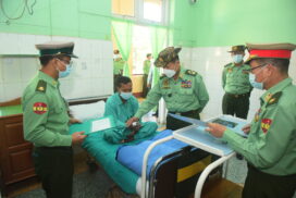 SAC Vice-Chairman Deputy Commander-in-Chief of Defence Services Commander-in-Chief (Army) Vice-Senior General Soe Win comforts those warded at local military hospital in PyinOoLwin Station