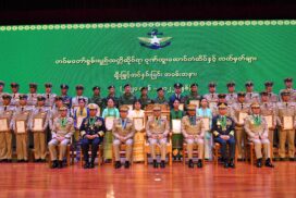 SAC Chairman Prime Minister Commander-in-Chief of Defence Services Senior General Thadoe Maha Thray Sithu Thadoe Thiri Thudhamma Min Aung Hlaing attends ceremony to present military gallantry medals, certificates