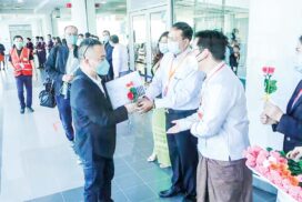 Ruili Airlines welcomes passengers of its resumed Mandalay-Mangshi-Mandalay flight to Mandalay International Airport