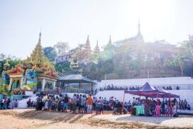 Local residents participate in Buddha Pujaniya Festival at Shinpin Sakkainte Pagoda in Minbu