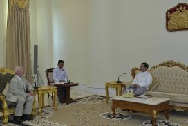 SAC Chairman PM Senior General Min Aung Hlaing receives Vice-President Mr Anatoly Bulochnikov of Russia-Myanmar Association for Friendship and Cooperation and party