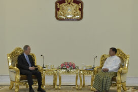 SAC Chairman Prime Minister Senior General Min Aung Hlaing receives Deputy Chairman of the Elders former UNSG Mr Ban Ki-moon