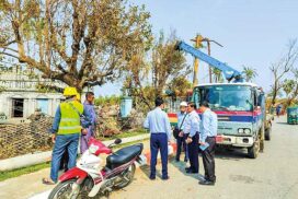MoEP Union Minister inspects repairs of power cables in Sittway township