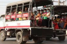 Garment factory workers in Yangon Region seen on a staff ferry bus.